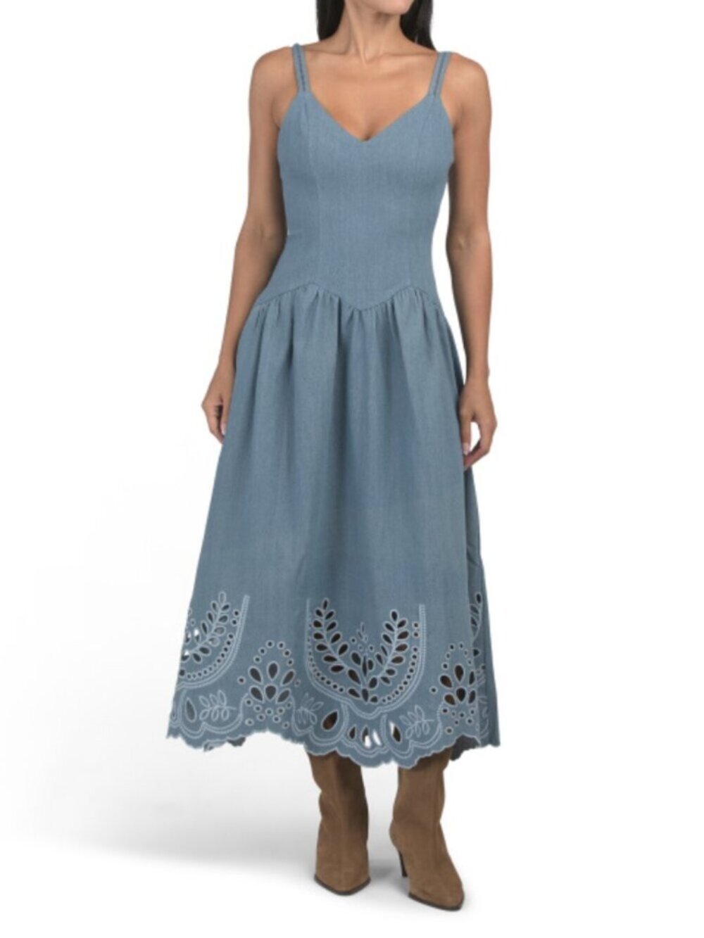 MOON RIVER Drop Waist Embroidered Dress